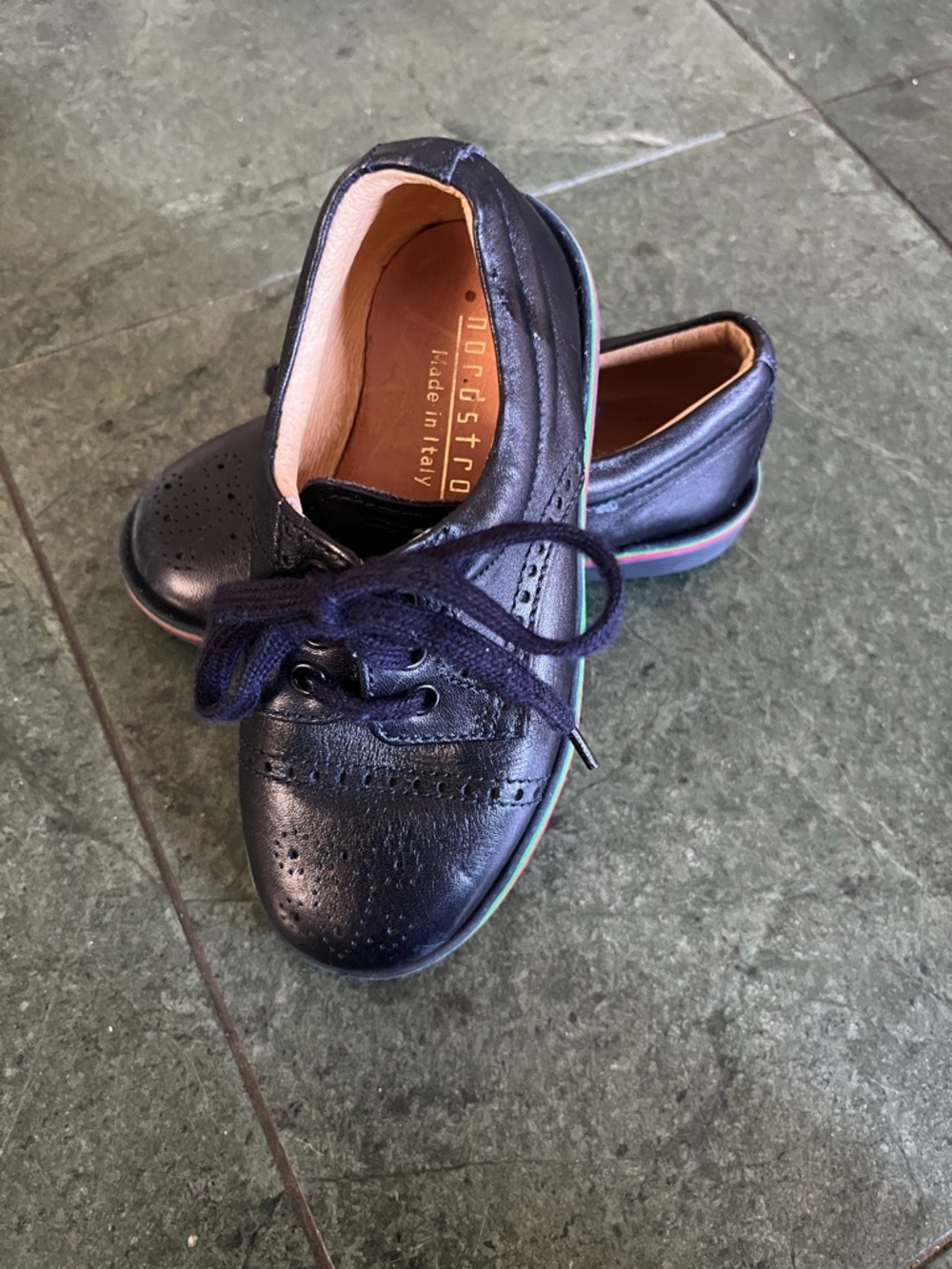 Nordstrom Kids Blue Leather Lace-Up Dress Shoes with Color-Trim Sole